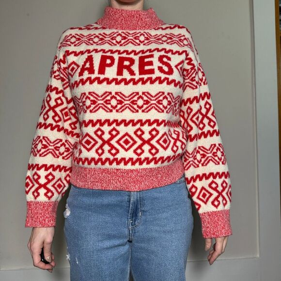 A New Day Red White Winter APRES Sweater Size Small - Picture 1 of 3